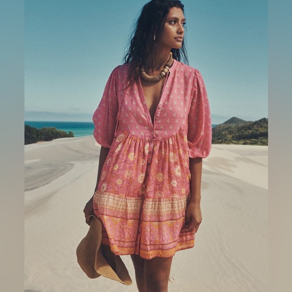 Spell Utopia Tunic Mini Dress Flamingo Pink size XS